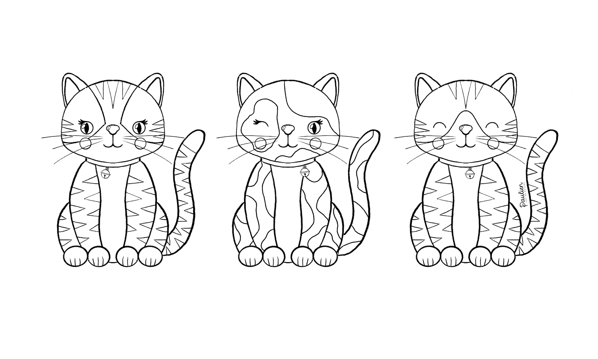 Schets met drie schattige katten op een rij, getekend in Procreate door Paulien van de Kuijlen voor Doodle op Donderdag.