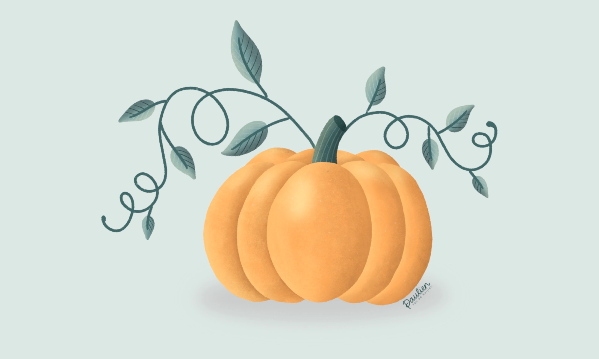 Oranje pompoen, getekend in Procreate door Paulien van de Kuijlen voor Doodle op Donderdag.